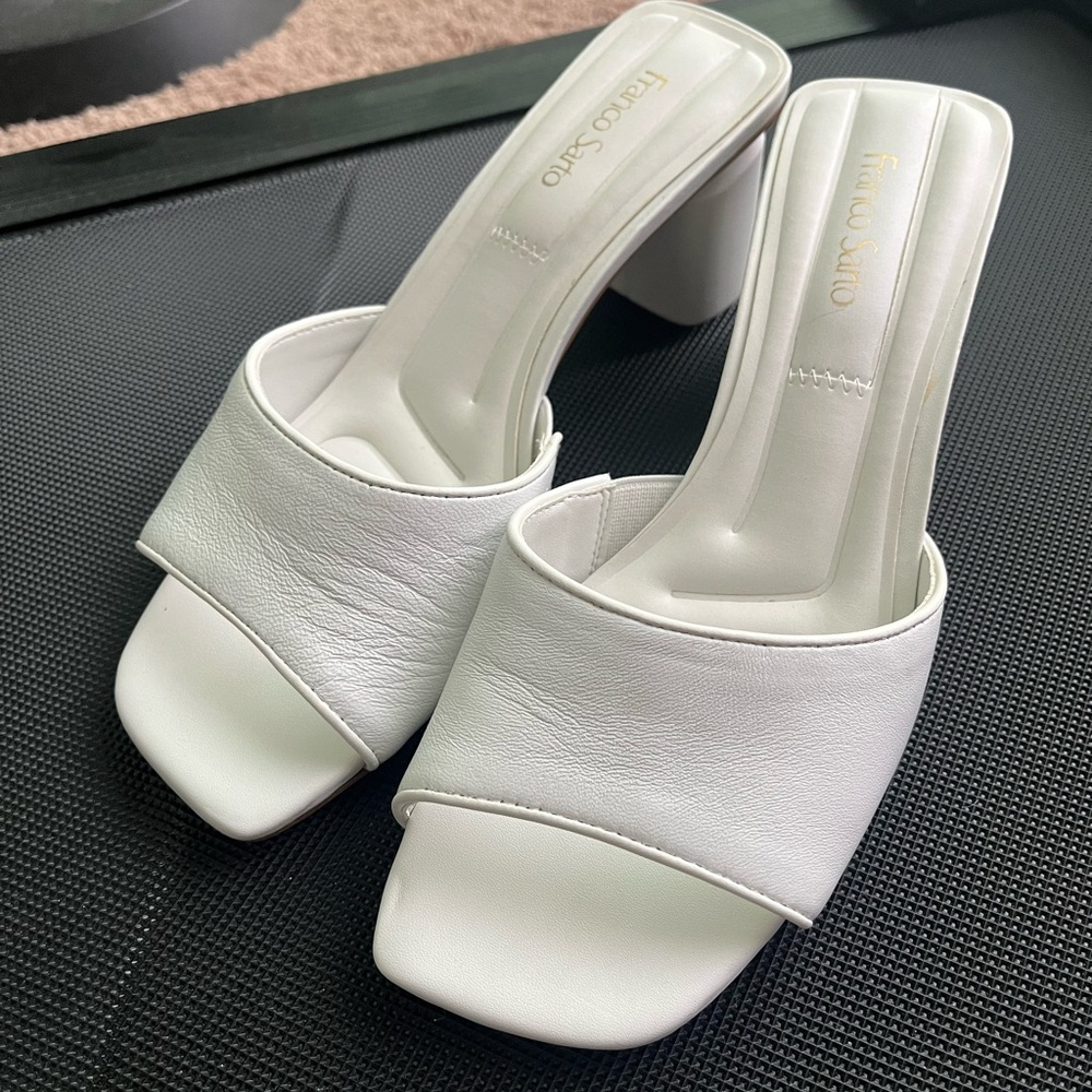 Franco Sarto White Block Slide Heels, Size 6W